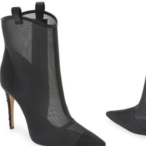 Karl Lagerfeld Black Pointed Mesh Stiletto Ankle Boots